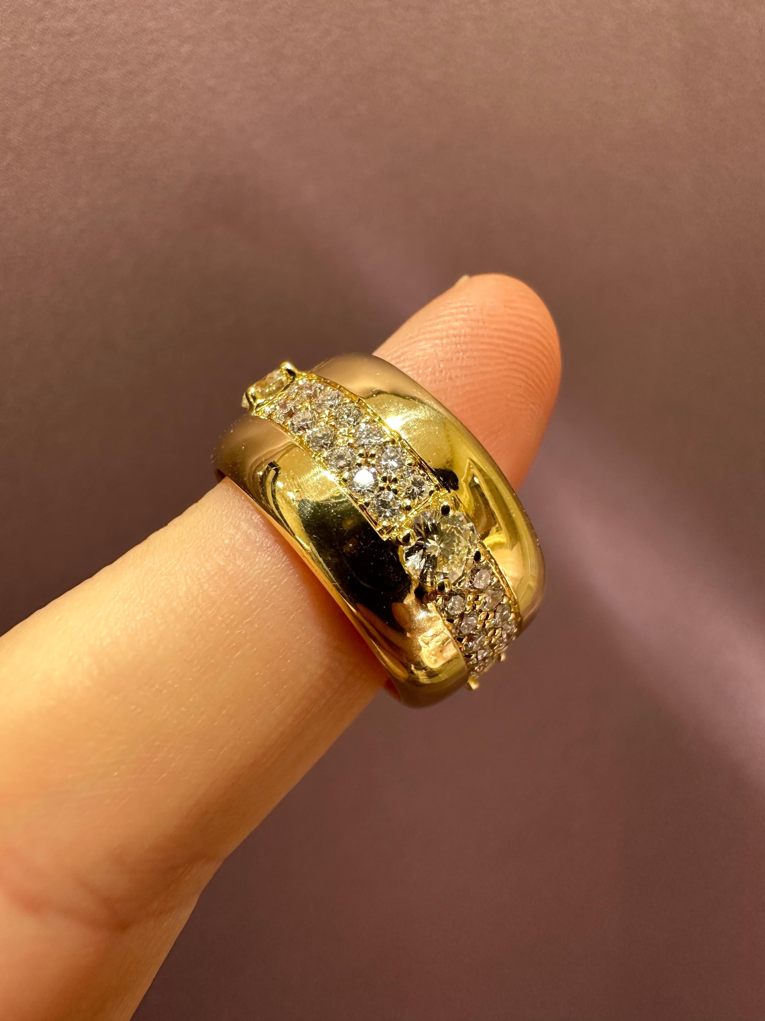 Women's or Men's Contemporary Diamond Cocktail Ring set in Yellow Gold For Sale