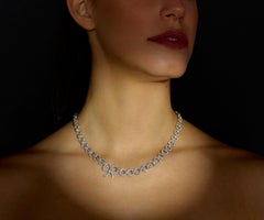 Rosior Contemporary Diamond Link Necklace Set in White Gold