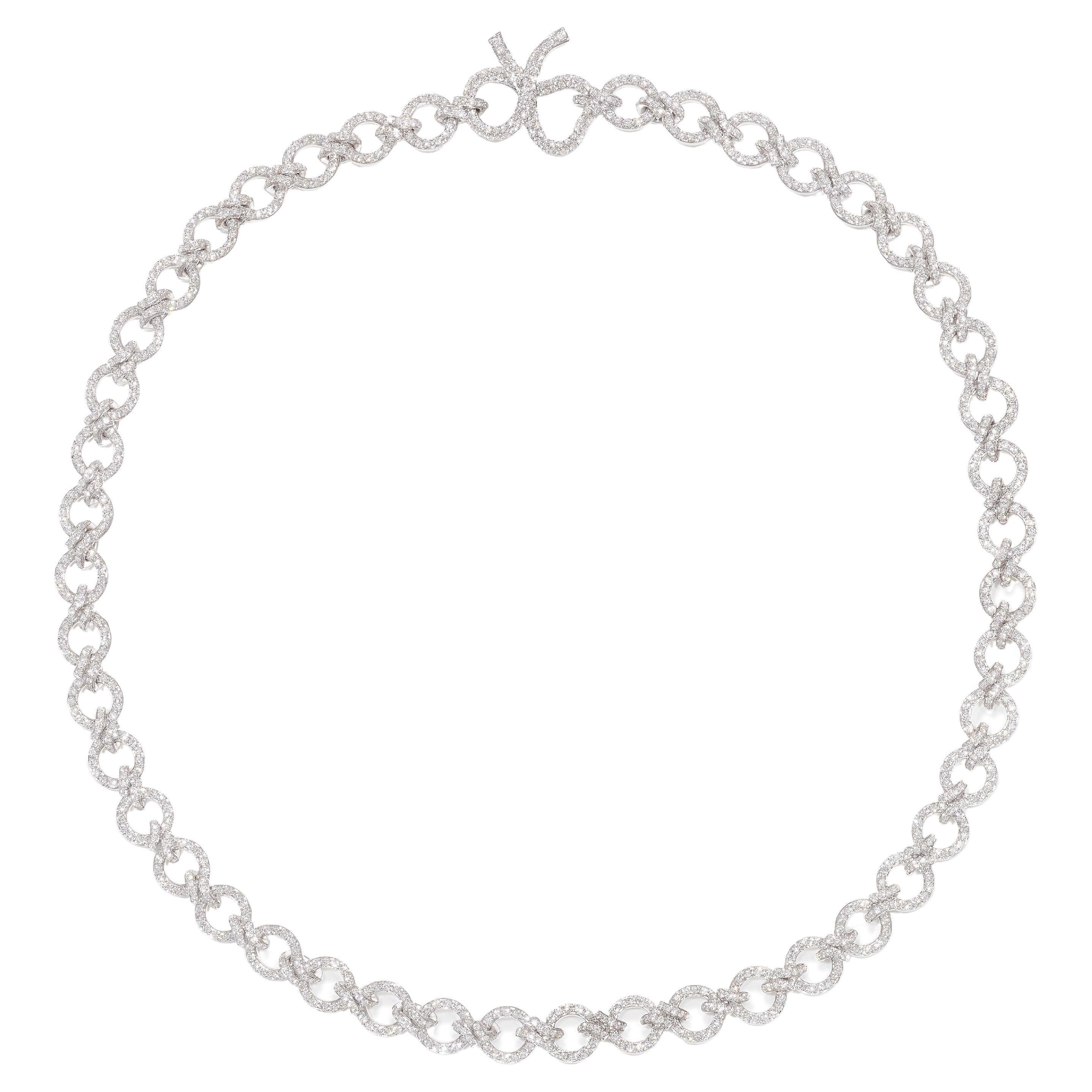 Rosior Contemporary Diamond Link Necklace Set in White Gold For Sale