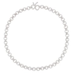 Rosior Contemporary Diamond Link Necklace Set in White Gold