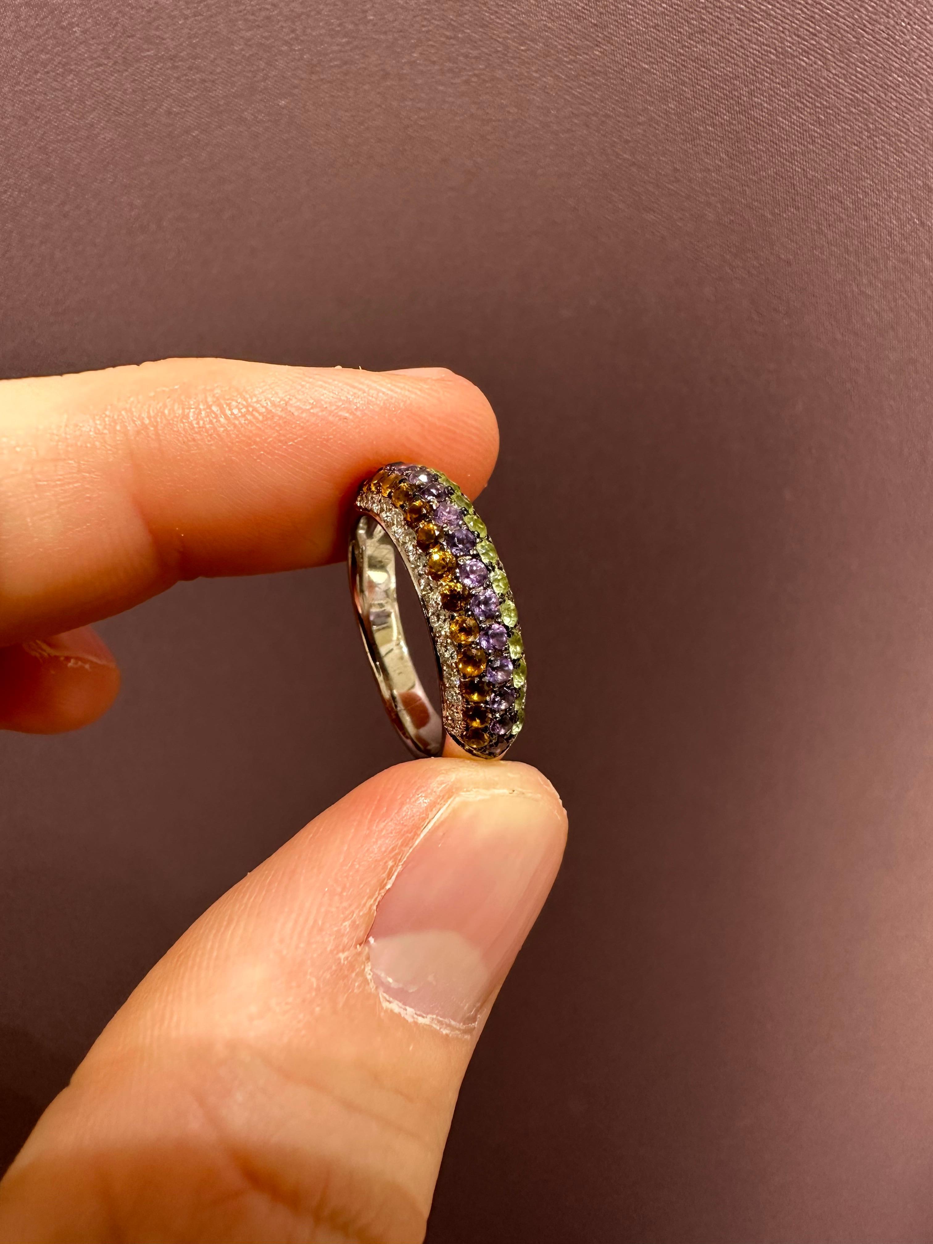 Contemporary Diamond, Topaz, Amethyst and Peridot Cocktail Ring 5
