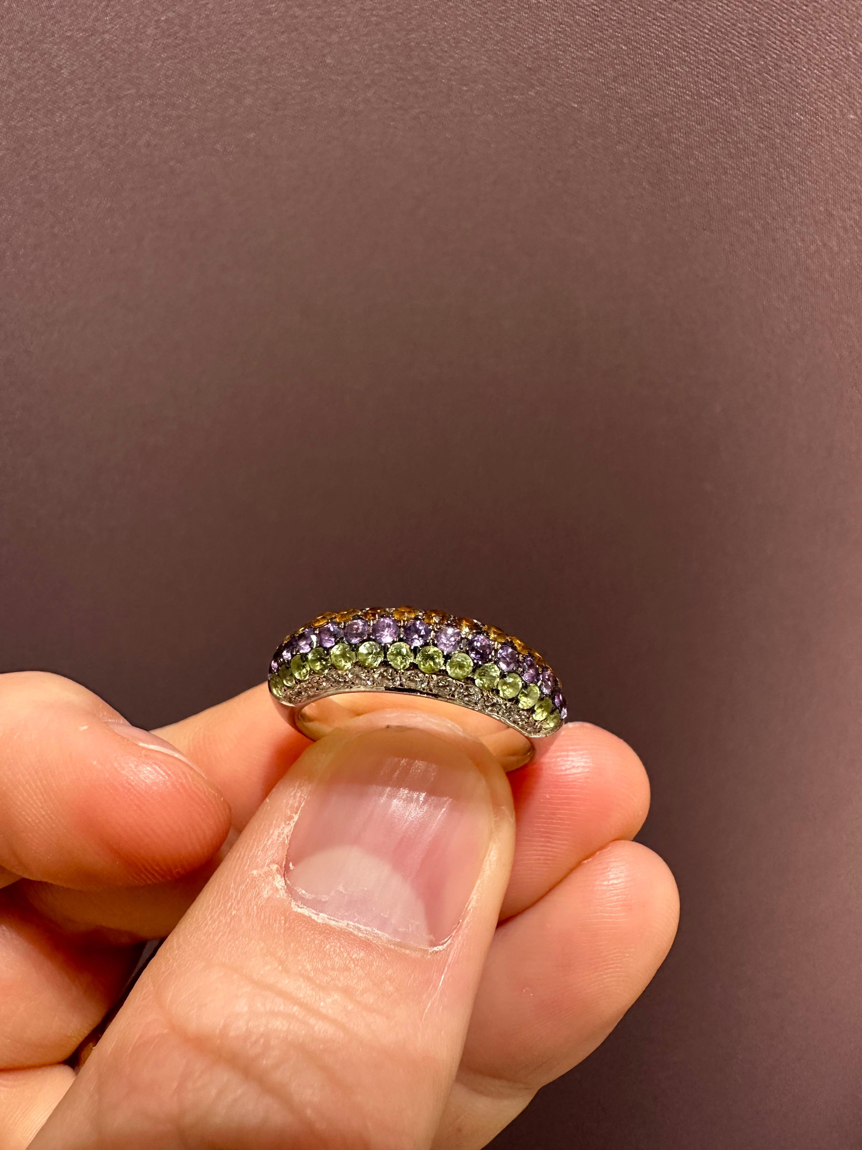 Contemporary Diamond, Topaz, Amethyst and Peridot Cocktail Ring 3