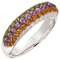 Contemporary Diamond, Topaz, Amethyst and Peridot Cocktail Ring
