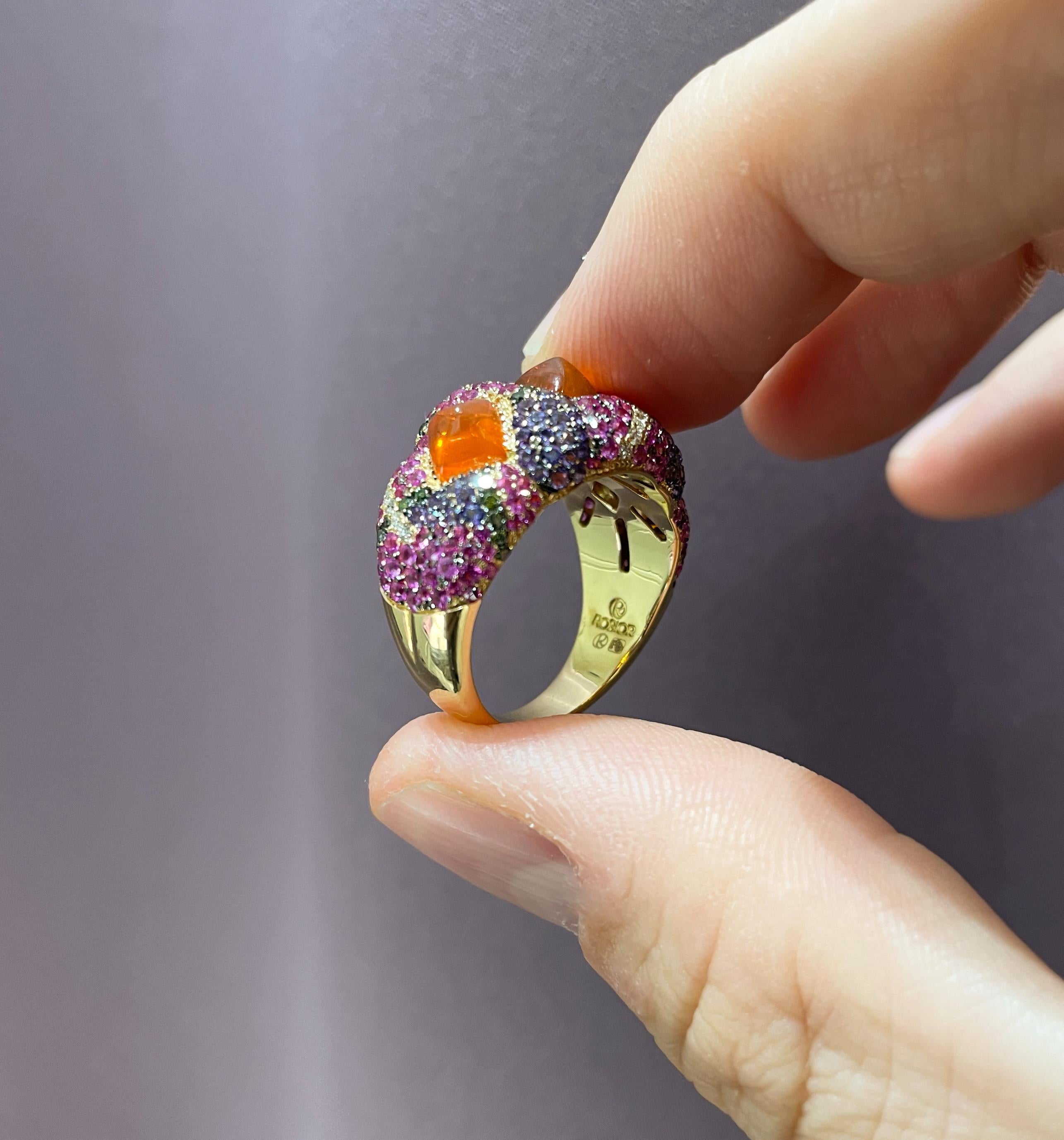 Rosior Contemporary Fire Opal, Diamond and Sapphire Cocktail Ring in Yellow Gold In New Condition In Porto, PT