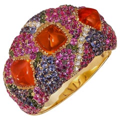 Rosior Contemporary Fire Opal, Diamond and Sapphire Cocktail Ring in Yellow Gold