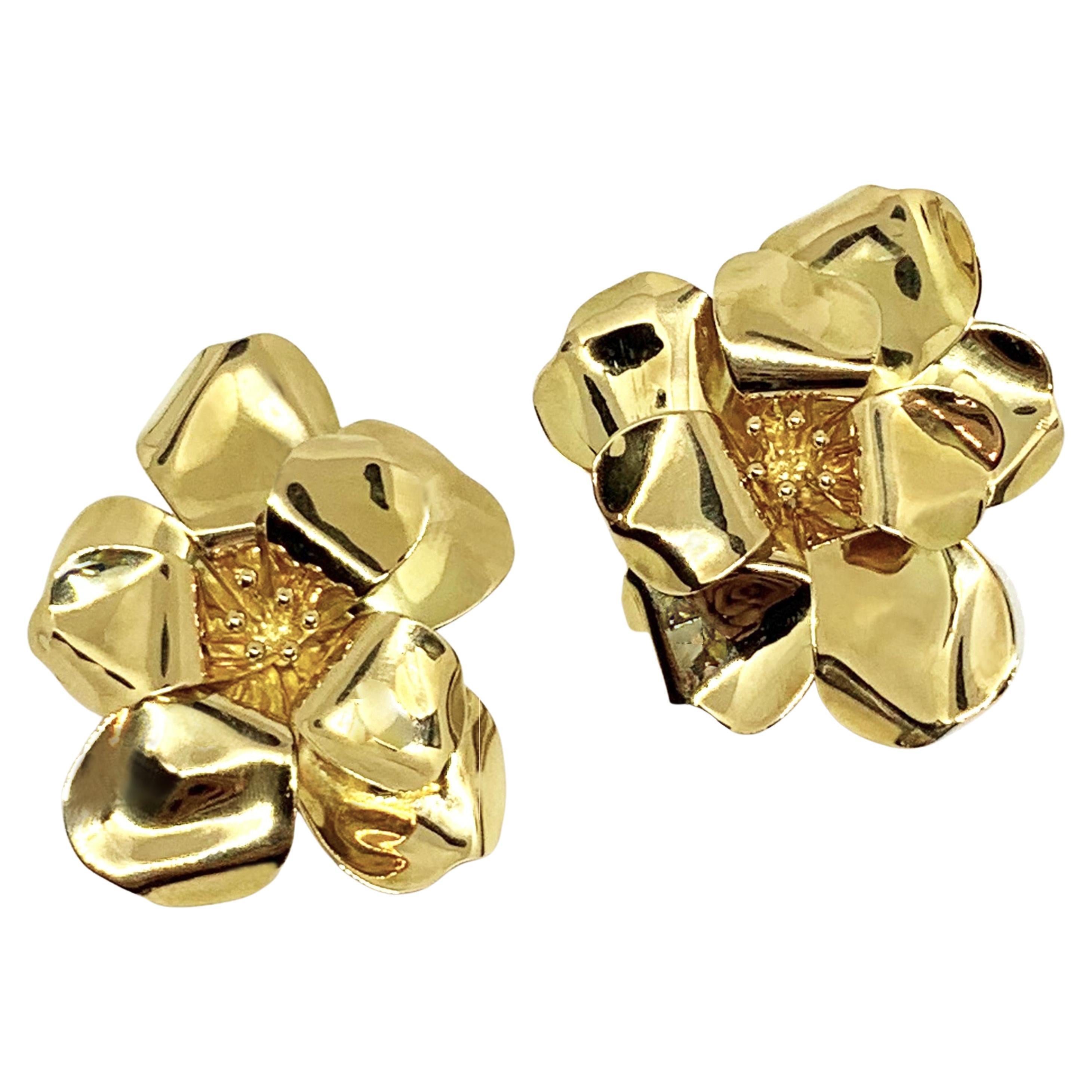 Rosior Contemporary "Flower" Earrings in Yellow Gold For Sale