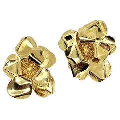 Rosior Boucles d'oreilles contemporaines « Flower » en or jaune