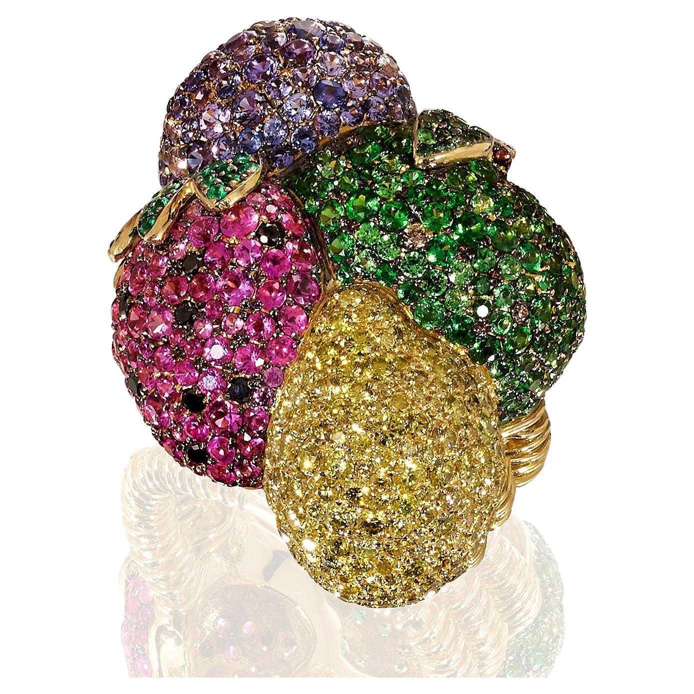 Rosior Contemporary "Fruit Basket" Cocktail Ring Set with Muticolor Gemstones