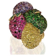 Rosior Contemporary "Fruit Basket" Cocktail Ring Set with Muticolor Gemstones