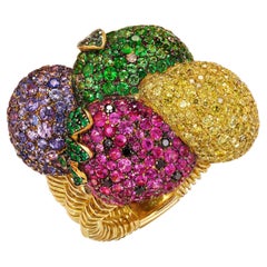 Rosior Contemporary "Fruit Basket" Cocktail Ring Set with Muticolor Gemstones