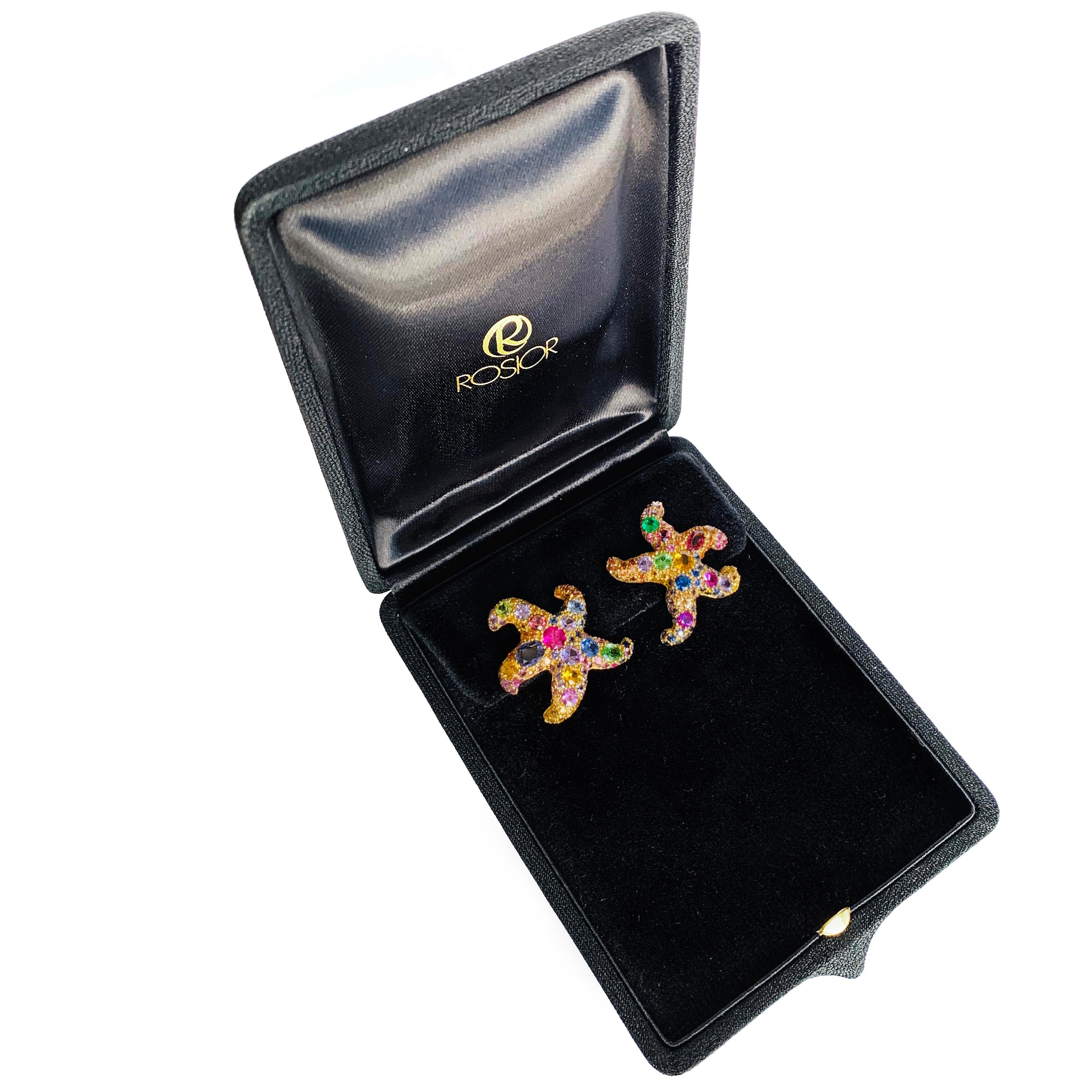 Oval Cut Contemporary Multi-Color Gemstone Contemporary Starfish Earrings in Yellow Gold