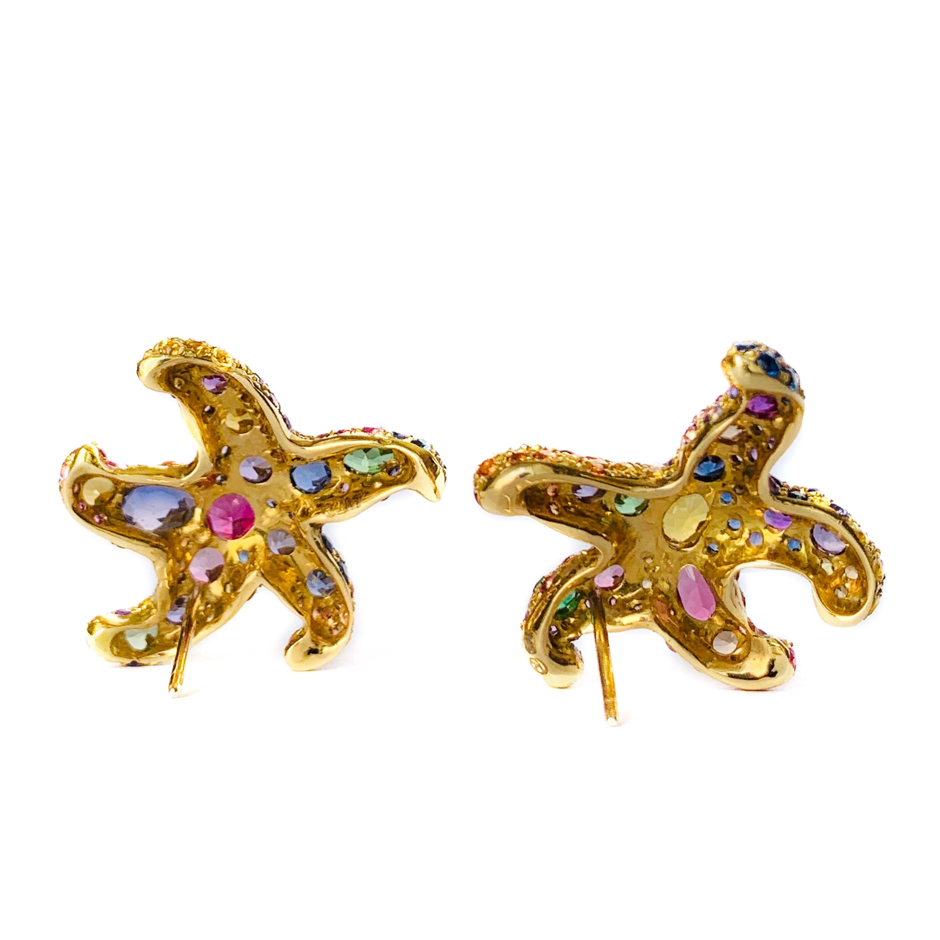 Contemporary Multi-Color Gemstone Contemporary Starfish Earrings in Yellow Gold In New Condition In Porto, PT