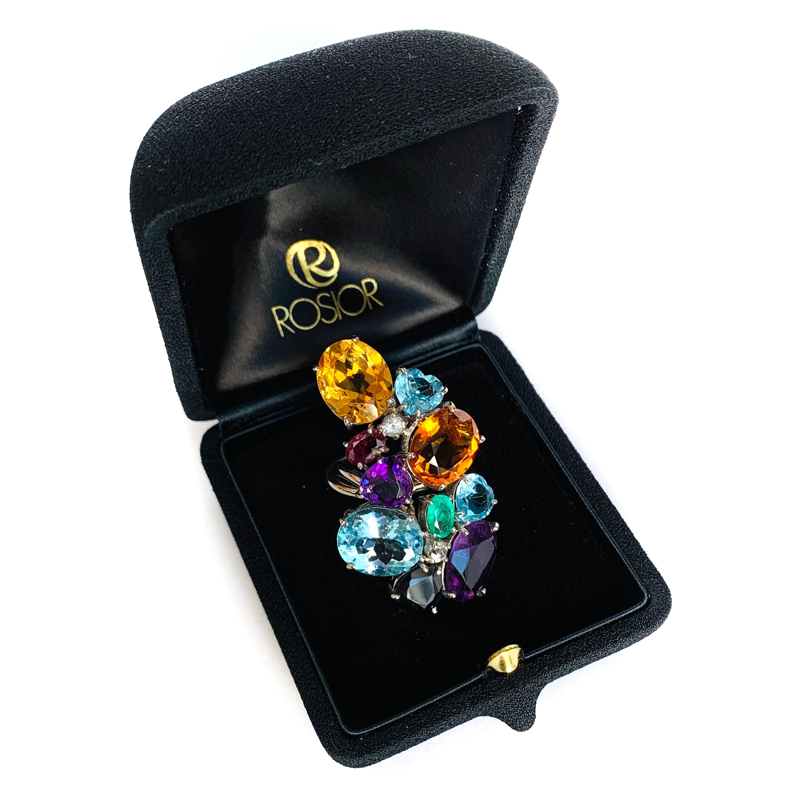 Round Cut 19.2 Karat White Gold Multi Color Gemstone Contemporary Cocktail Ring