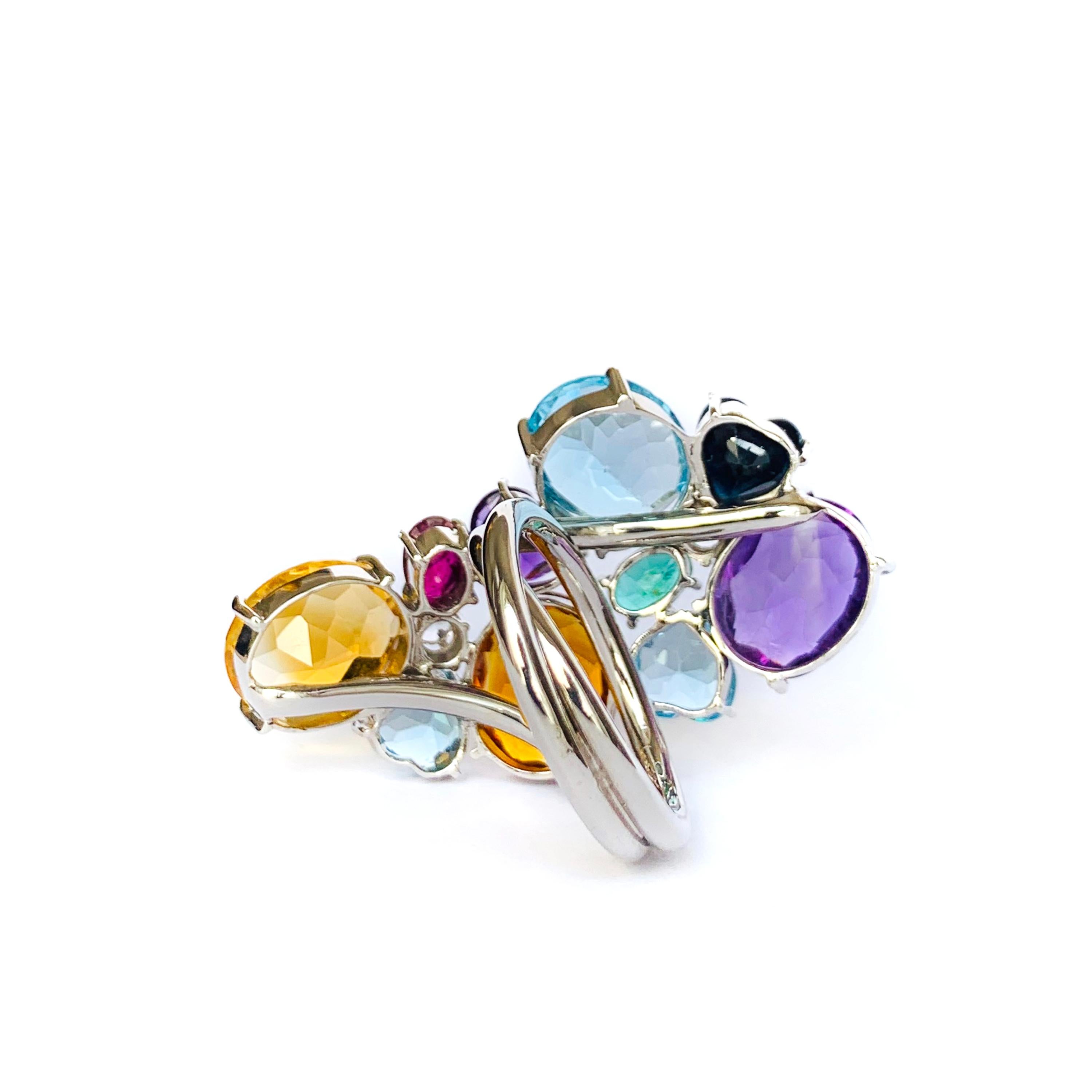 19.2 Karat White Gold Multi Color Gemstone Contemporary Cocktail Ring In New Condition In Porto, PT