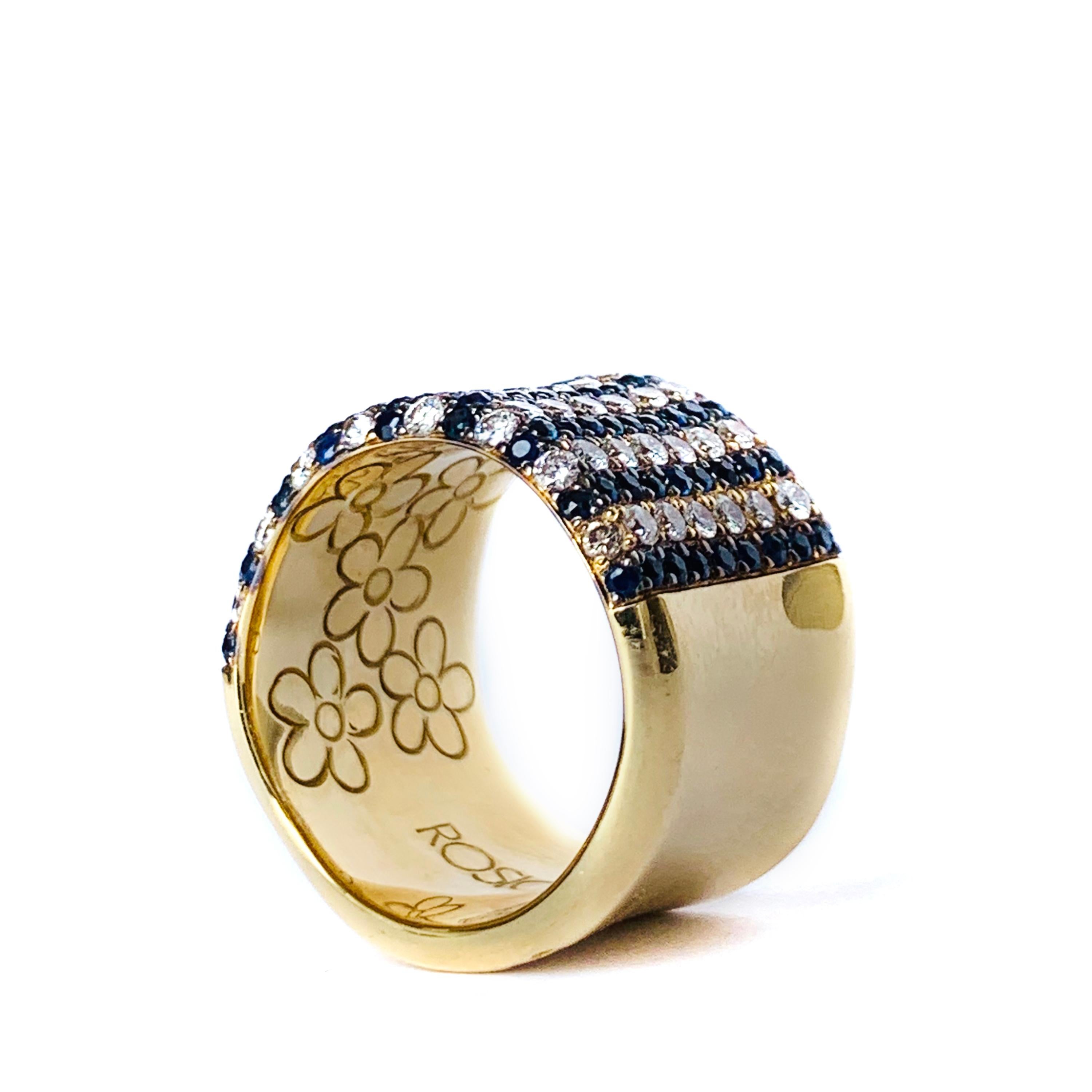 Contemporary Round Cut Diamond and Sapphire Ring in 19.2 Karat Yellow Gold 2