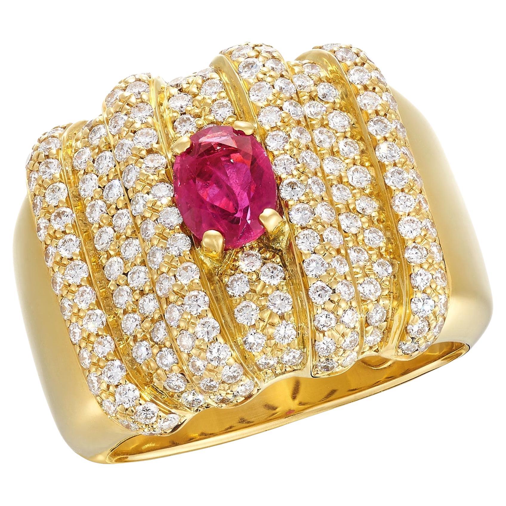 Ruby and Diamond Cocktail Ring set in Yellow Gold For Sale