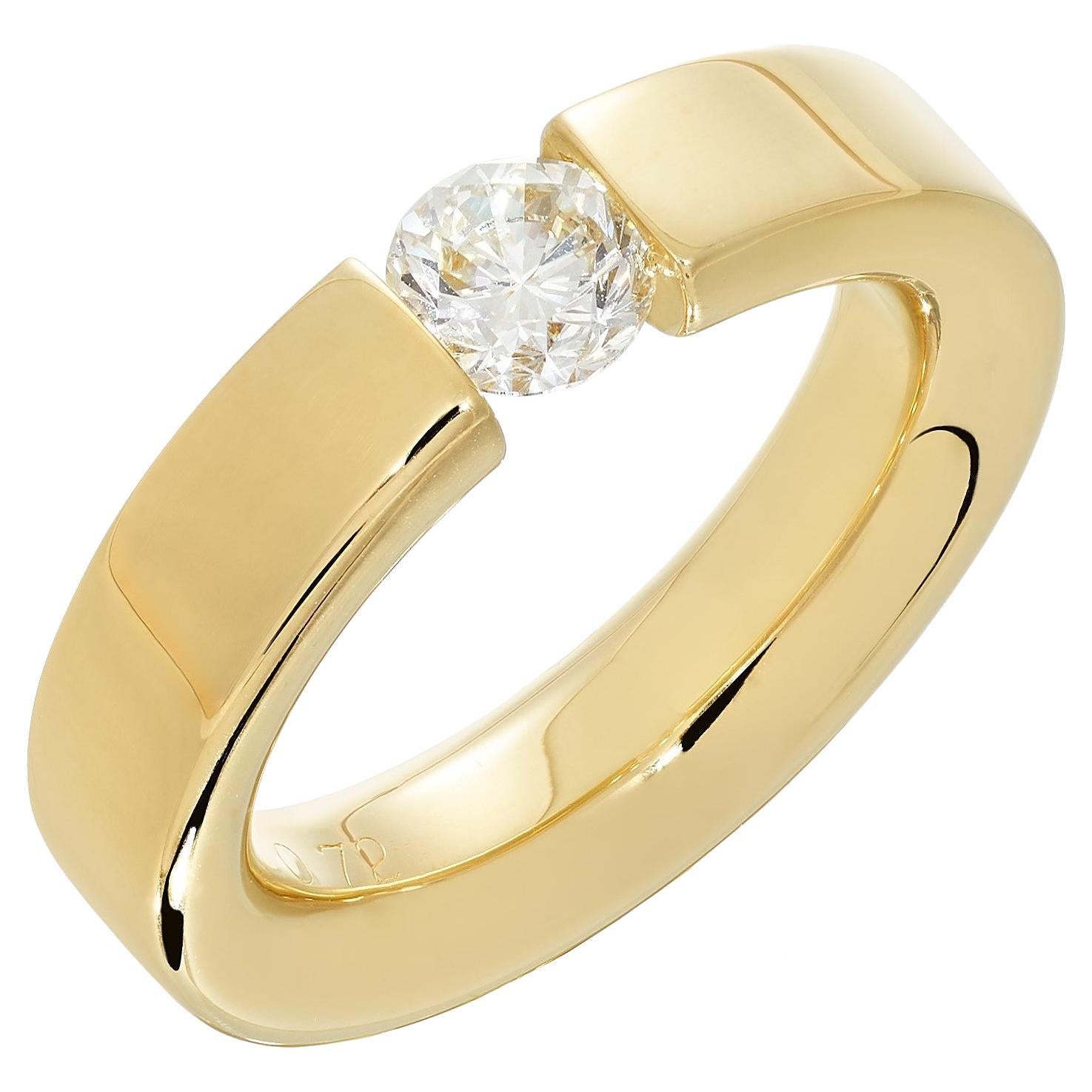 Tension Set Diamond Ring set in Yellow Gold For Sale