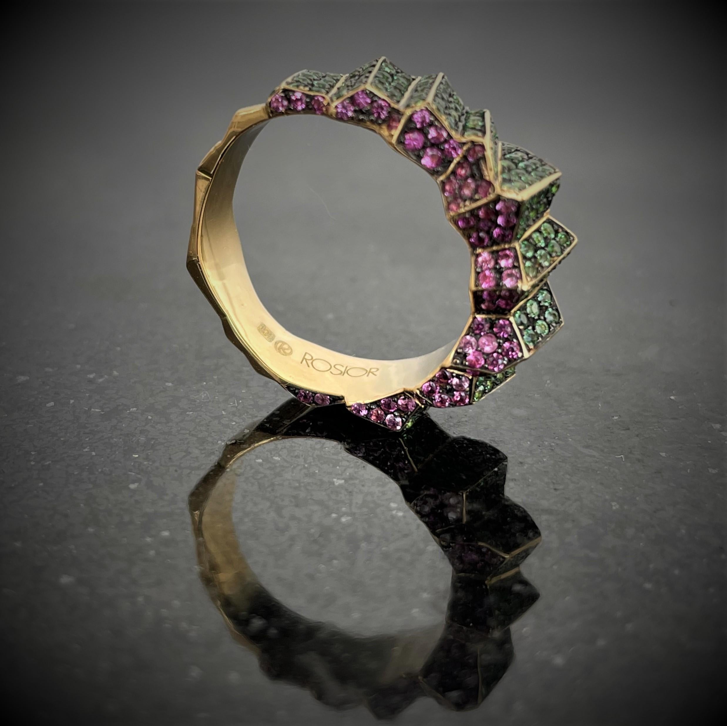 Rosior one-off Tsavorite and Pink Sapphire Yellow Gold Cocktail Ring In New Condition In Porto, PT