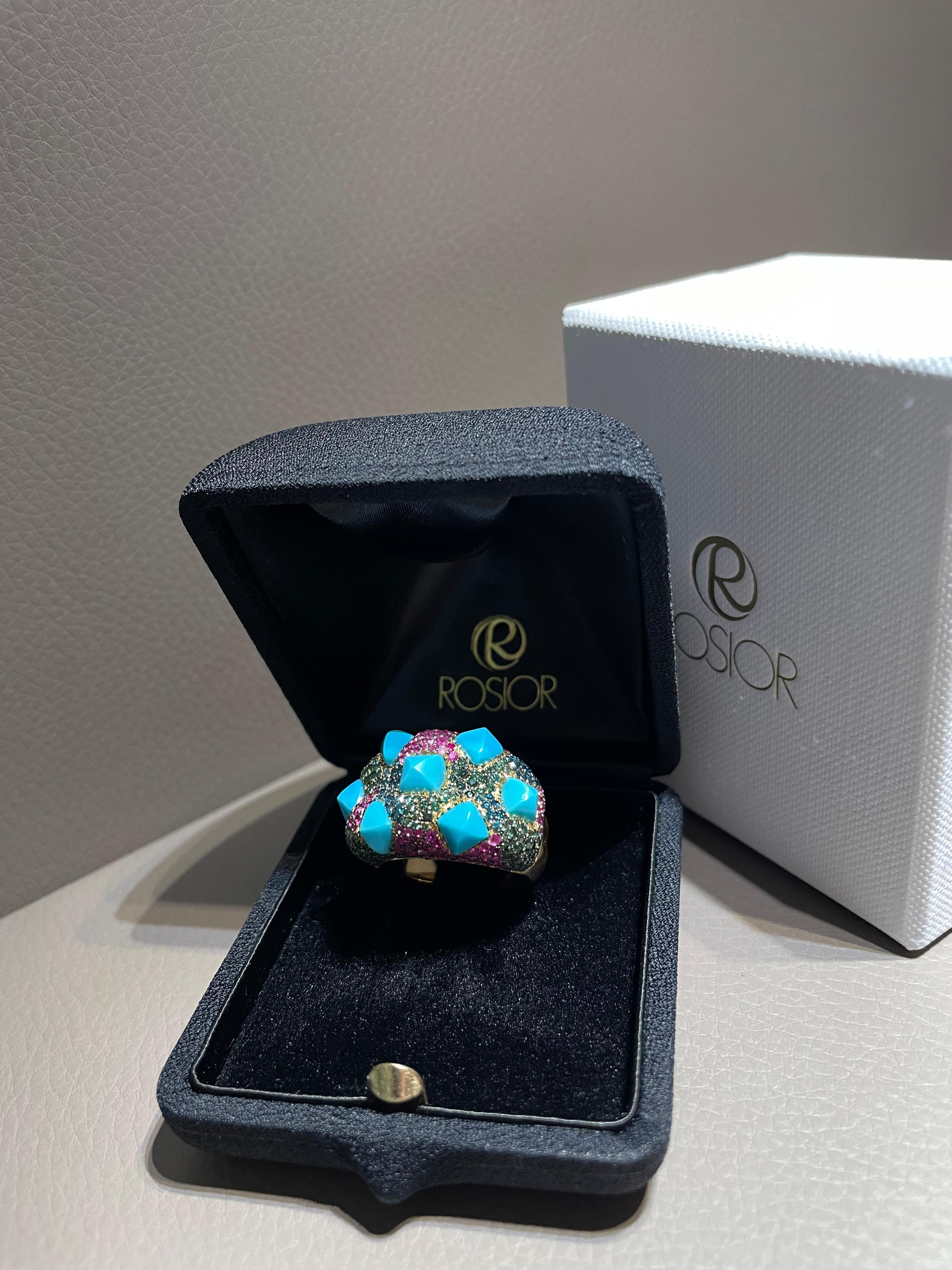 Rosior one-off Cocktail Ring set with Turquoises, Diamonds and Sapphires 2