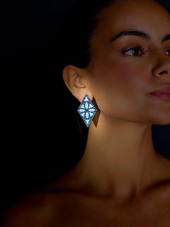 Rosior Pendientes Contemporáneos de Oro Blanco, Pavé de Zafiro Azul de 6,19 ct