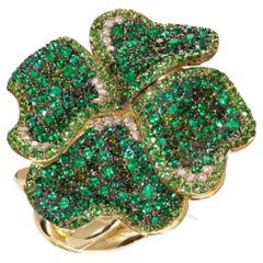 Rosior Contemporary Yellow Gold "Clover" Ring Set with Multicolor Gemstones