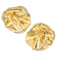 Rosior Contemporary Yellow Gold Earrings Set with Diamonds