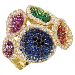 Rosior "Corals" Contemporary Cocktail Ring with Diamonds, Sapphires and Emeralds