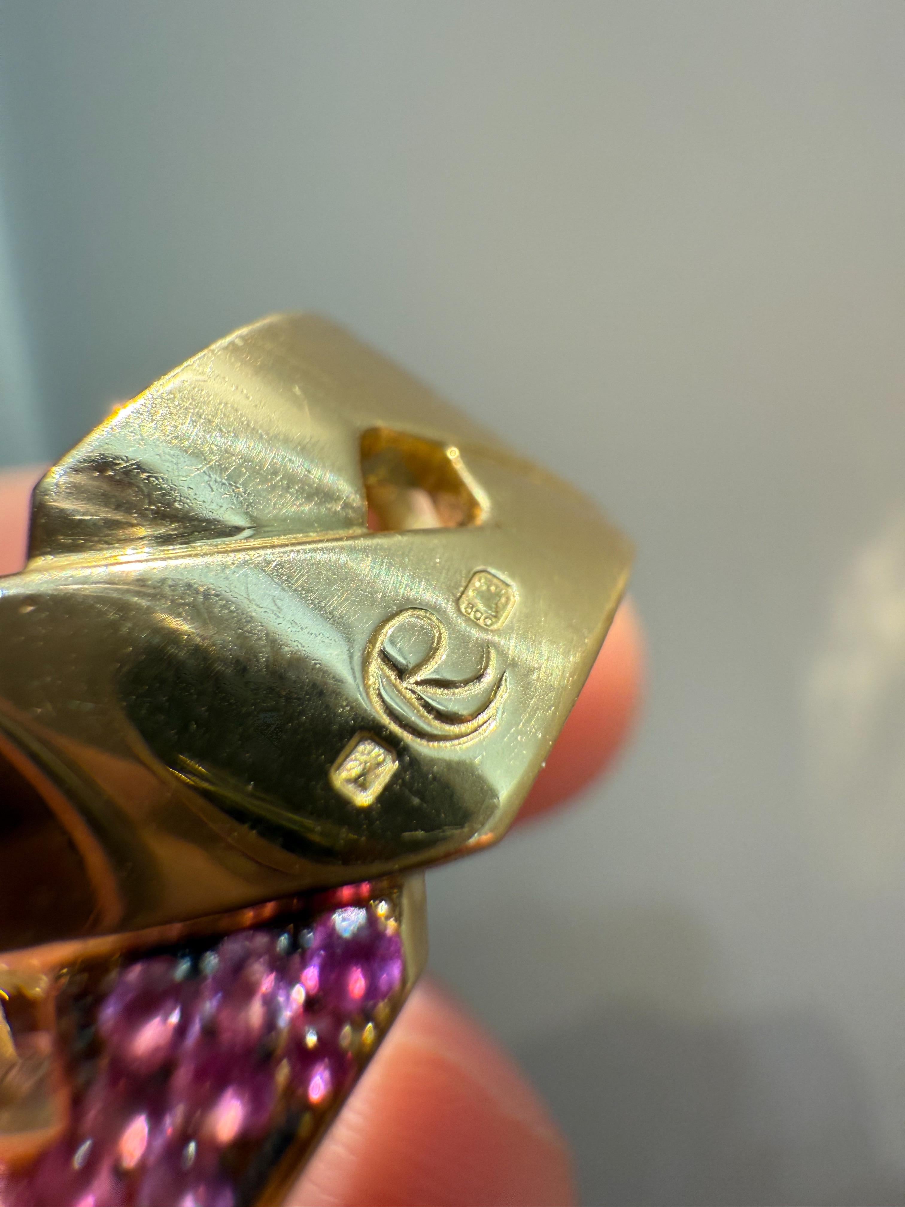 Round Cut Rosior Diamond and Sapphire Cocktail Ring set in Yellow Gold For Sale