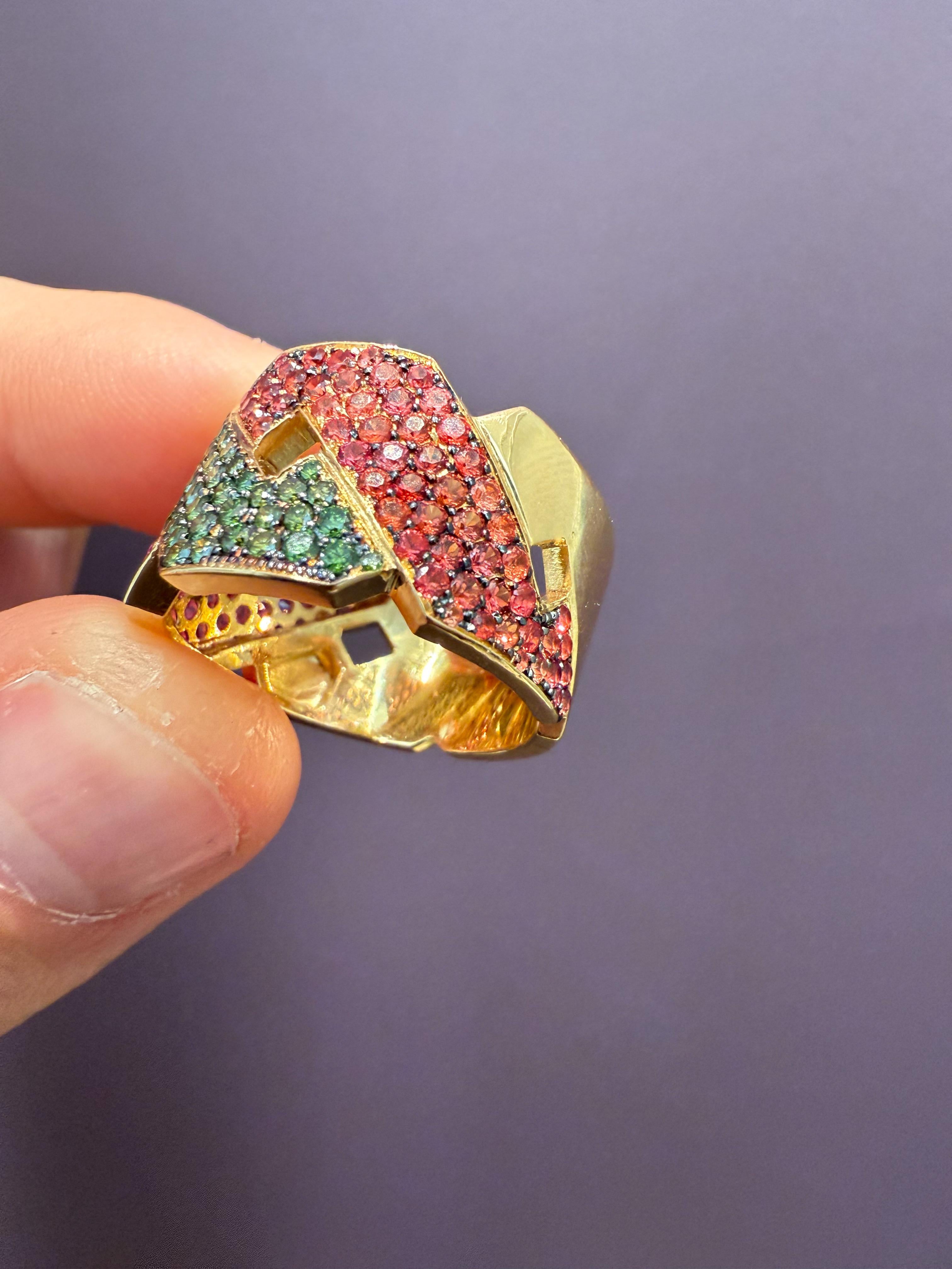 Rosior Diamond and Sapphire Cocktail Ring set in Yellow Gold In New Condition For Sale In Porto, PT