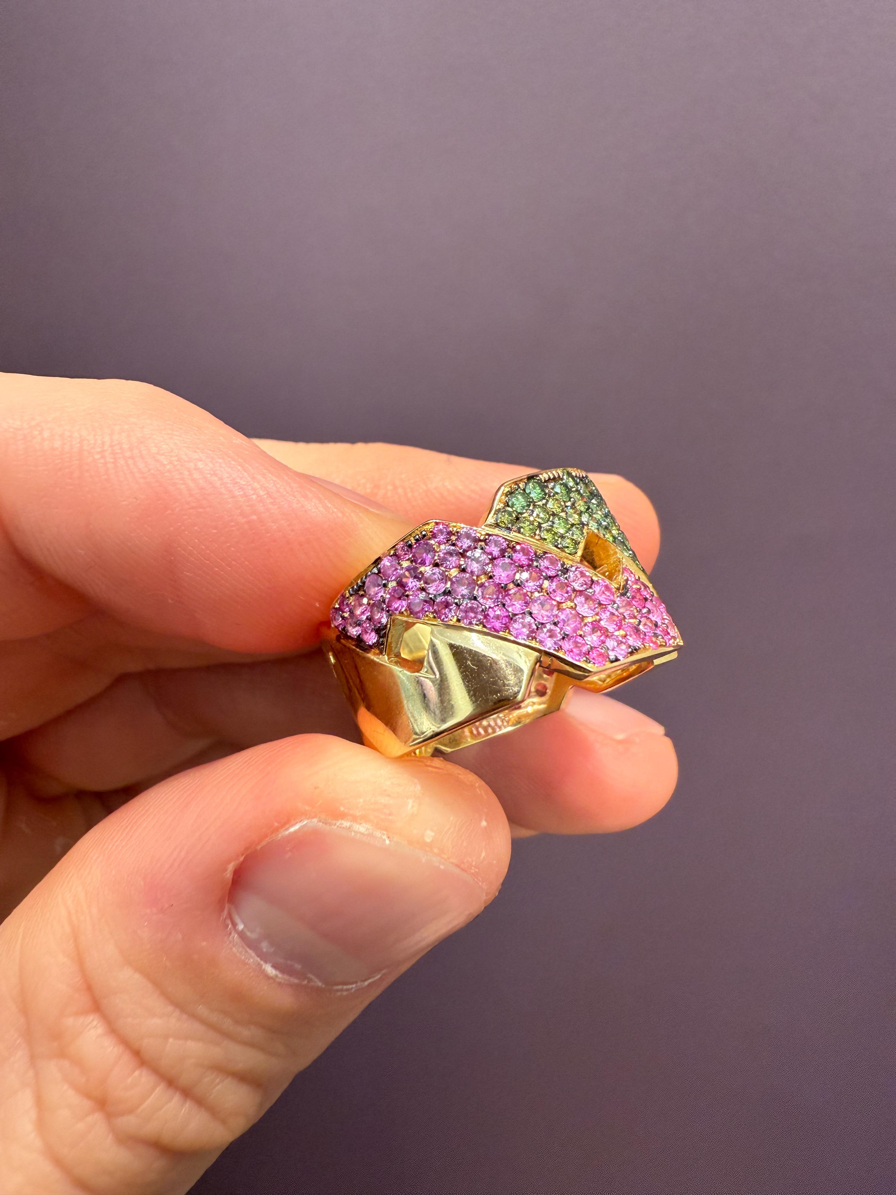 Women's or Men's Rosior Diamond and Sapphire Cocktail Ring set in Yellow Gold For Sale