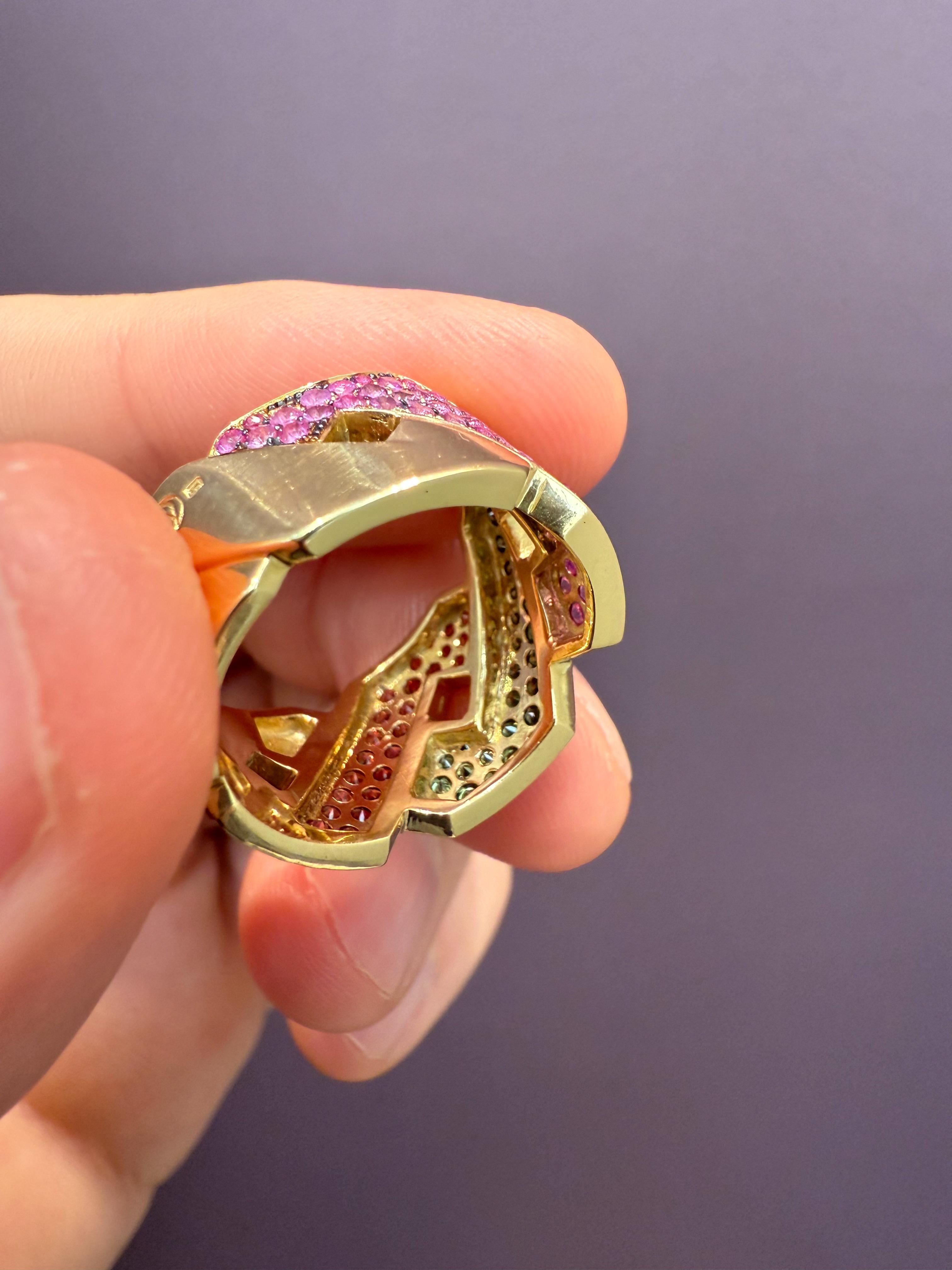 Rosior Diamond and Sapphire Cocktail Ring set in Yellow Gold For Sale 3