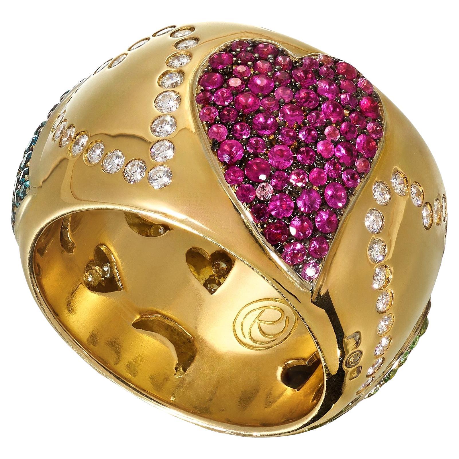 Rosior Diamond and Sapphire Cocktail Ring set in Yellow Gold