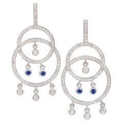 Diamond and Sapphire Contemporary Dangle Earrings in White Gold