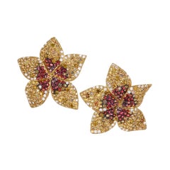 Rosior Diamond and Sapphire Contemporary "Flower" Earrings