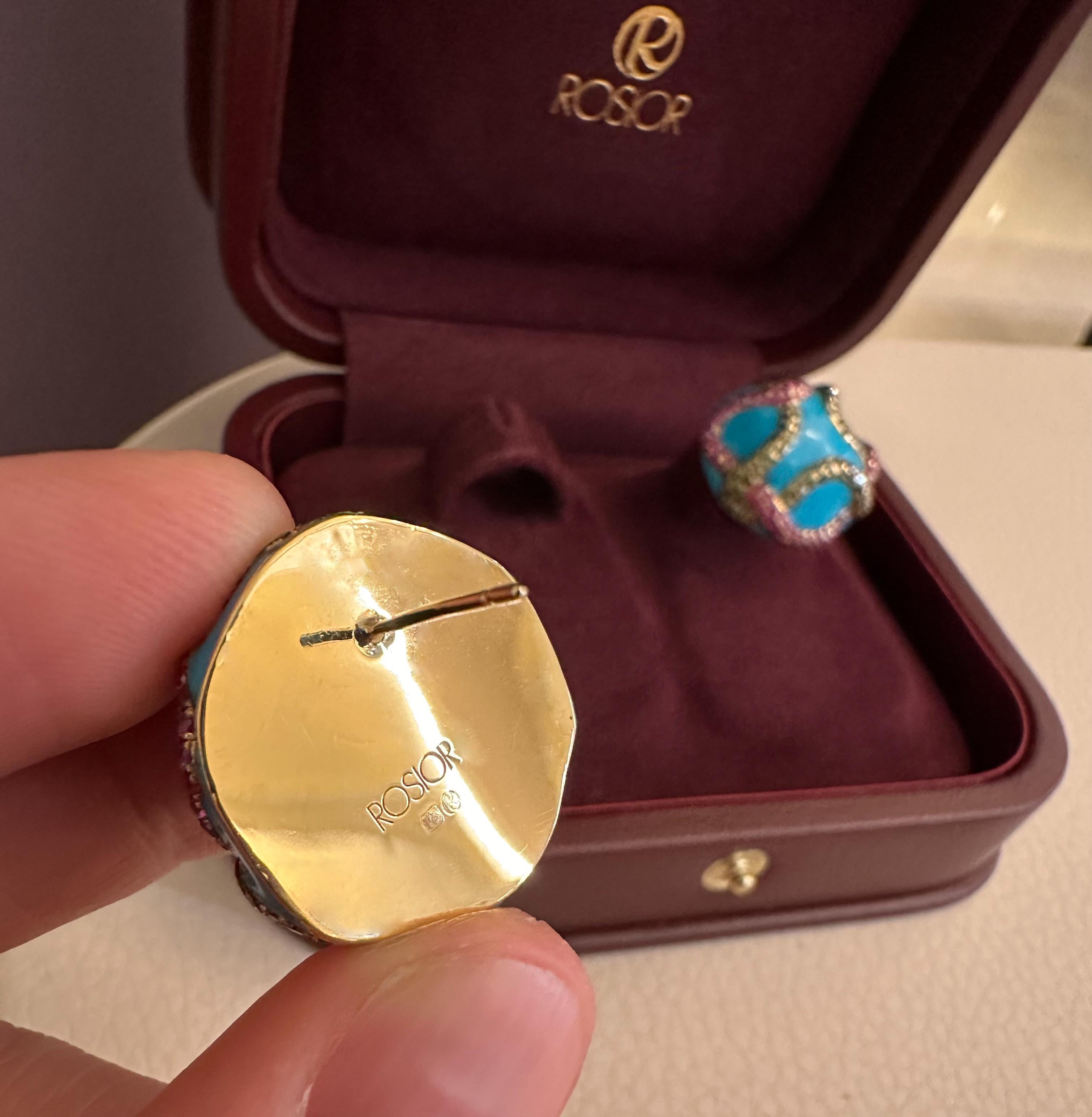 Boucles d'oreilles Rosior en or jaune et céramique serties de diamants et de saphirs Neuf - En vente à Porto, PT