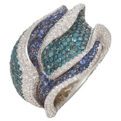 Rosior Diamond and Sapphire Ocean Inspired Ring set in White Gold