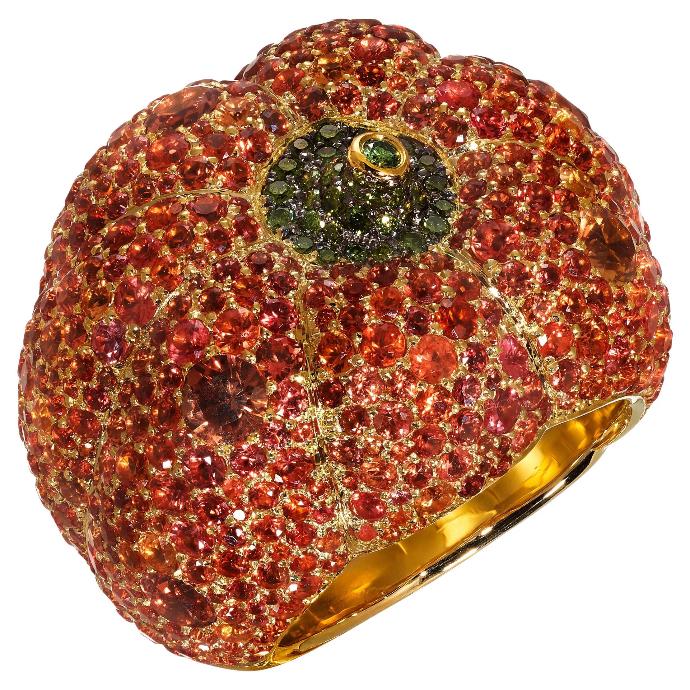 Rosior Anillo de Cóctel "Calabaza" de Diamantes y Zafiro engastado en Oro Amarillo