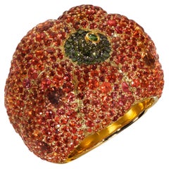 Rosior Anillo de Cóctel "Calabaza" de Diamantes y Zafiro engastado en Oro Amarillo