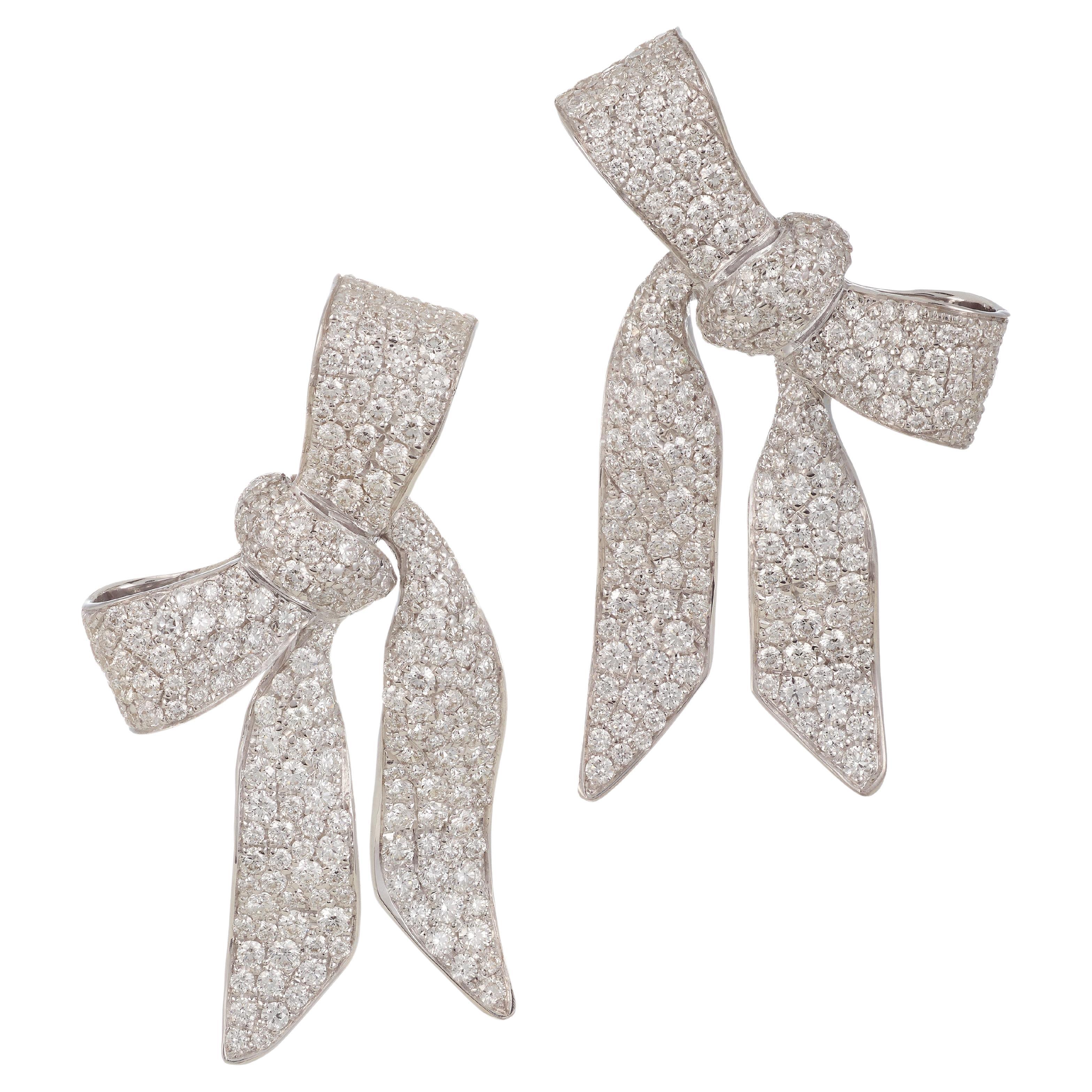 Rosior Diamond "Bow" Drop Earrings set in White Gold For Sale