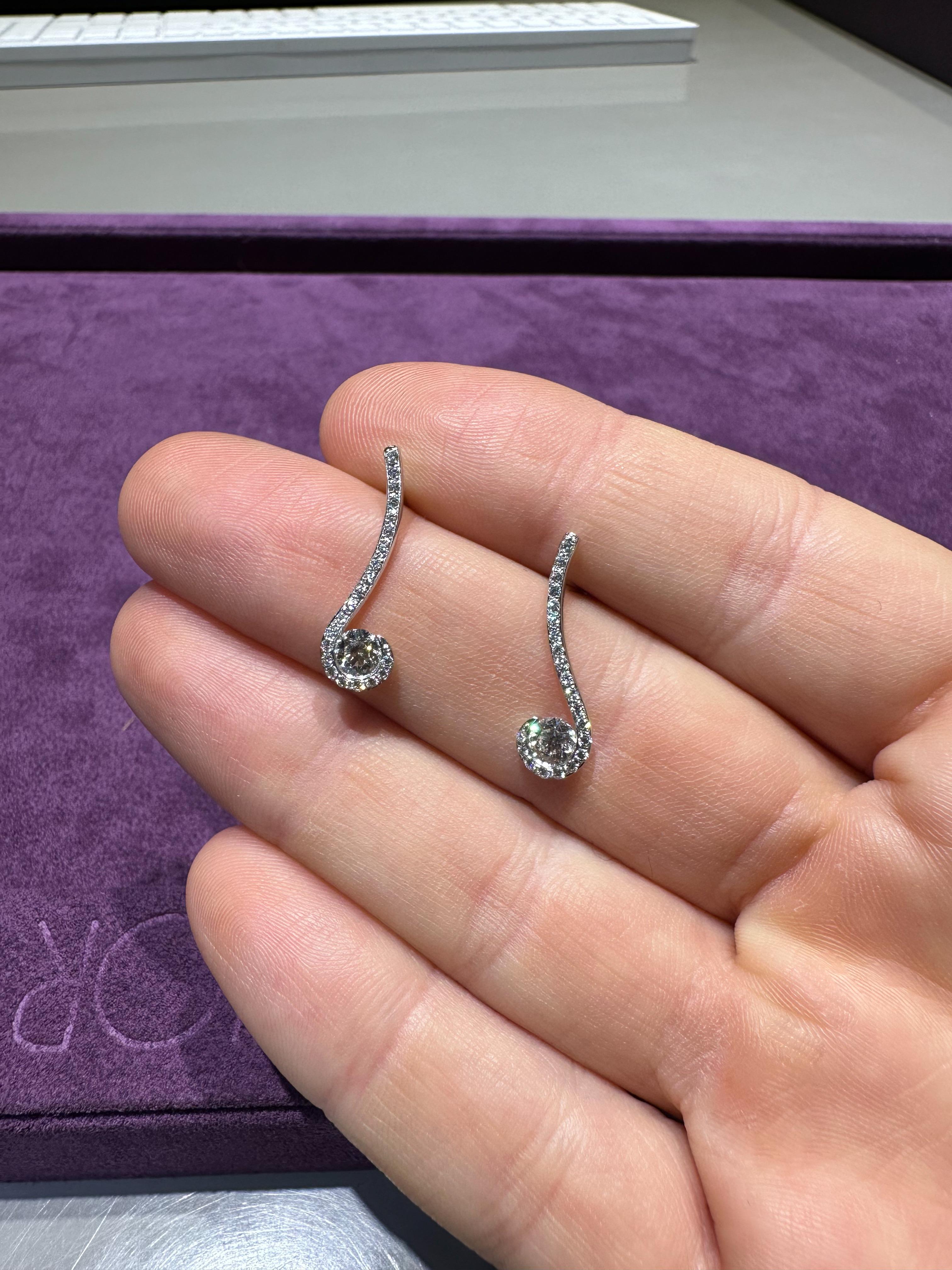 Contemporary Rosior Diamond Drop Earrings set in White Gold For Sale