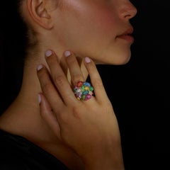 Rosior Diamond, Sapphire, Emerald and Tsavorite Cocktail Ring set in Yellow Gold