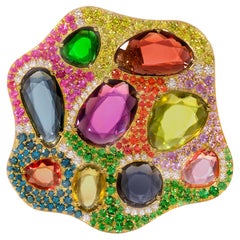 Rosior Diamond, Sapphire, Garnet, Tsavorite Garnet and Amethyst Brooch
