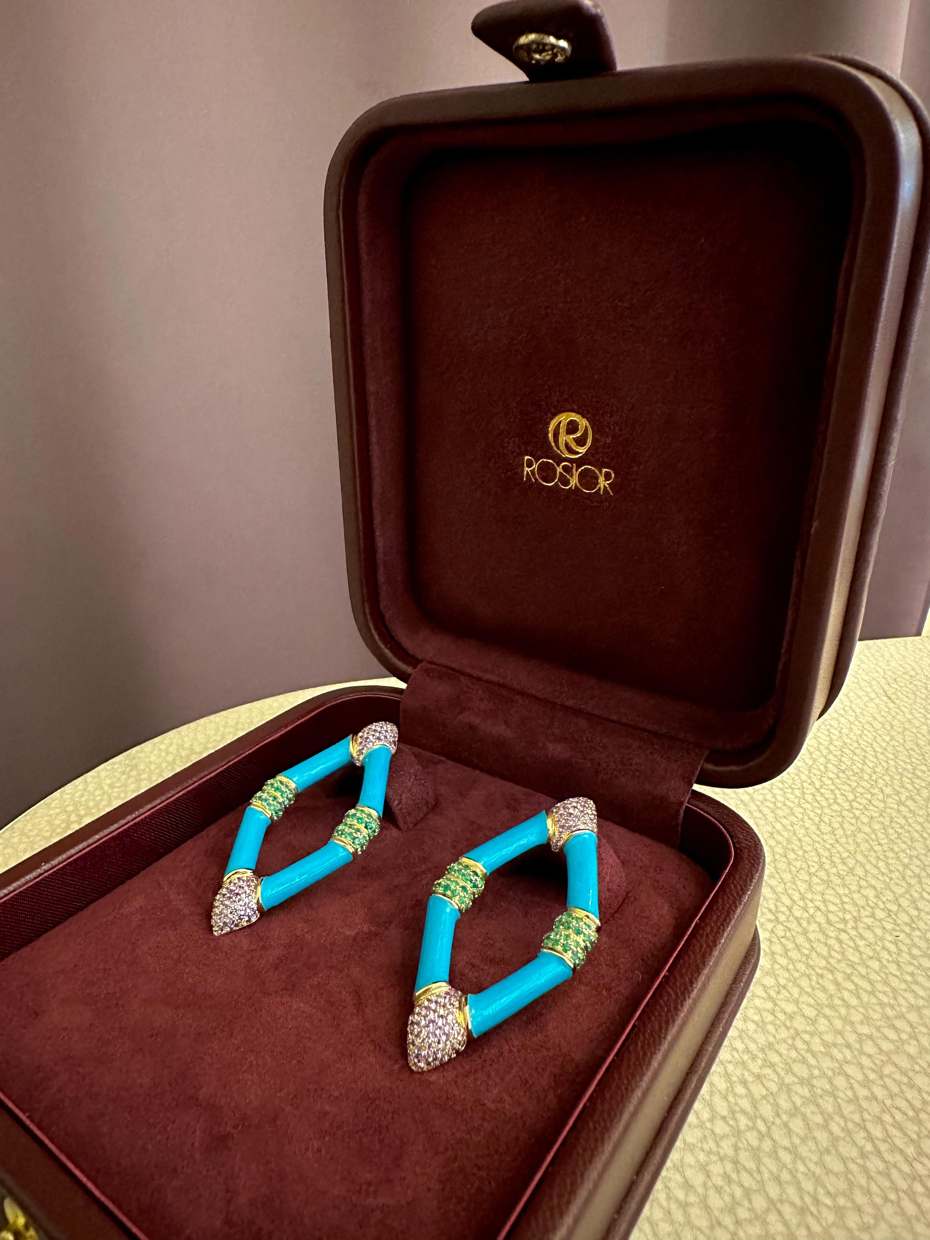 Emerald and Sapphire Drop Earrings set in Gold and Ceramic   For Sale 2