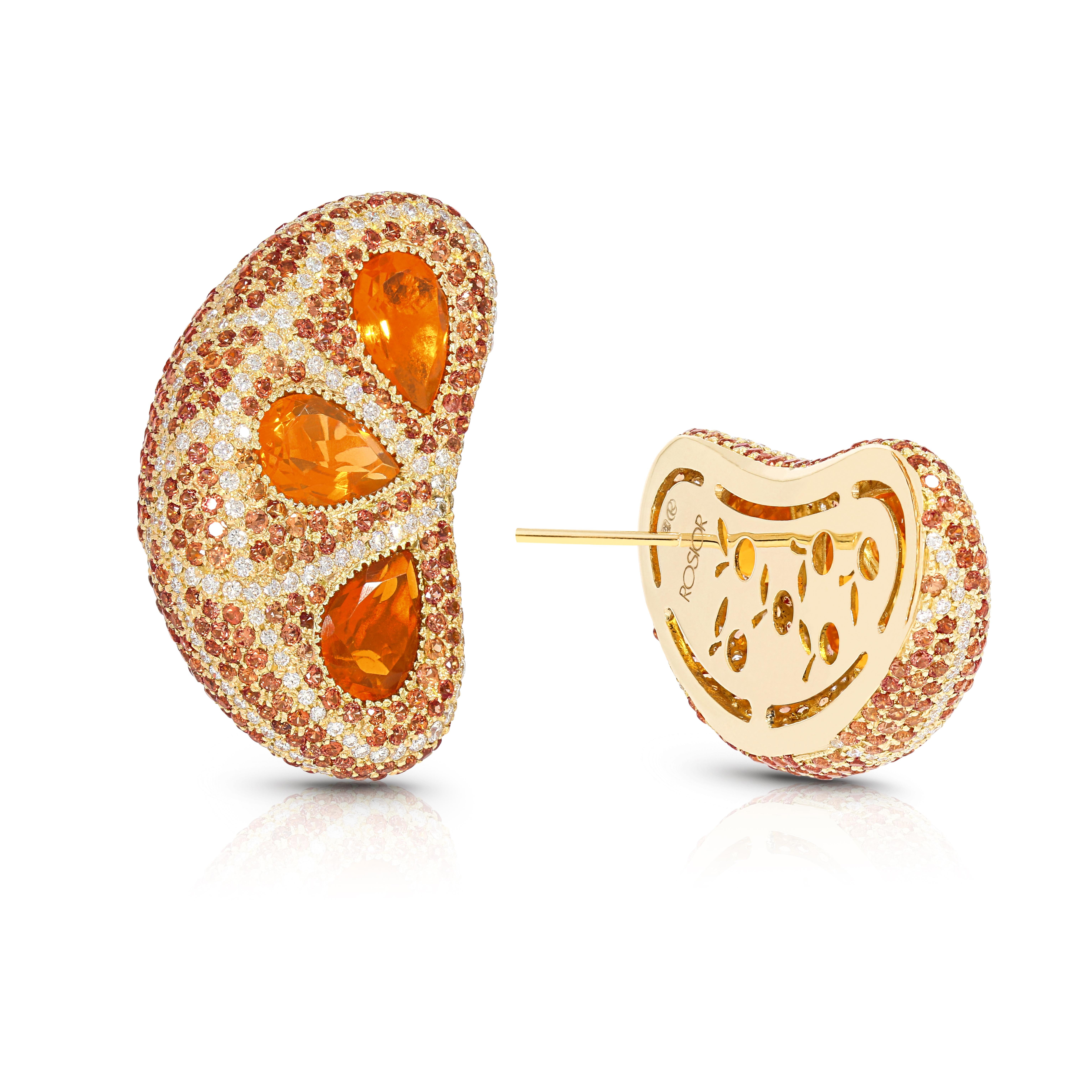 Rosior one-off Pear Cut Fire Opal, Sapphire and Diamond Drop Earrings  In New Condition In Porto, PT