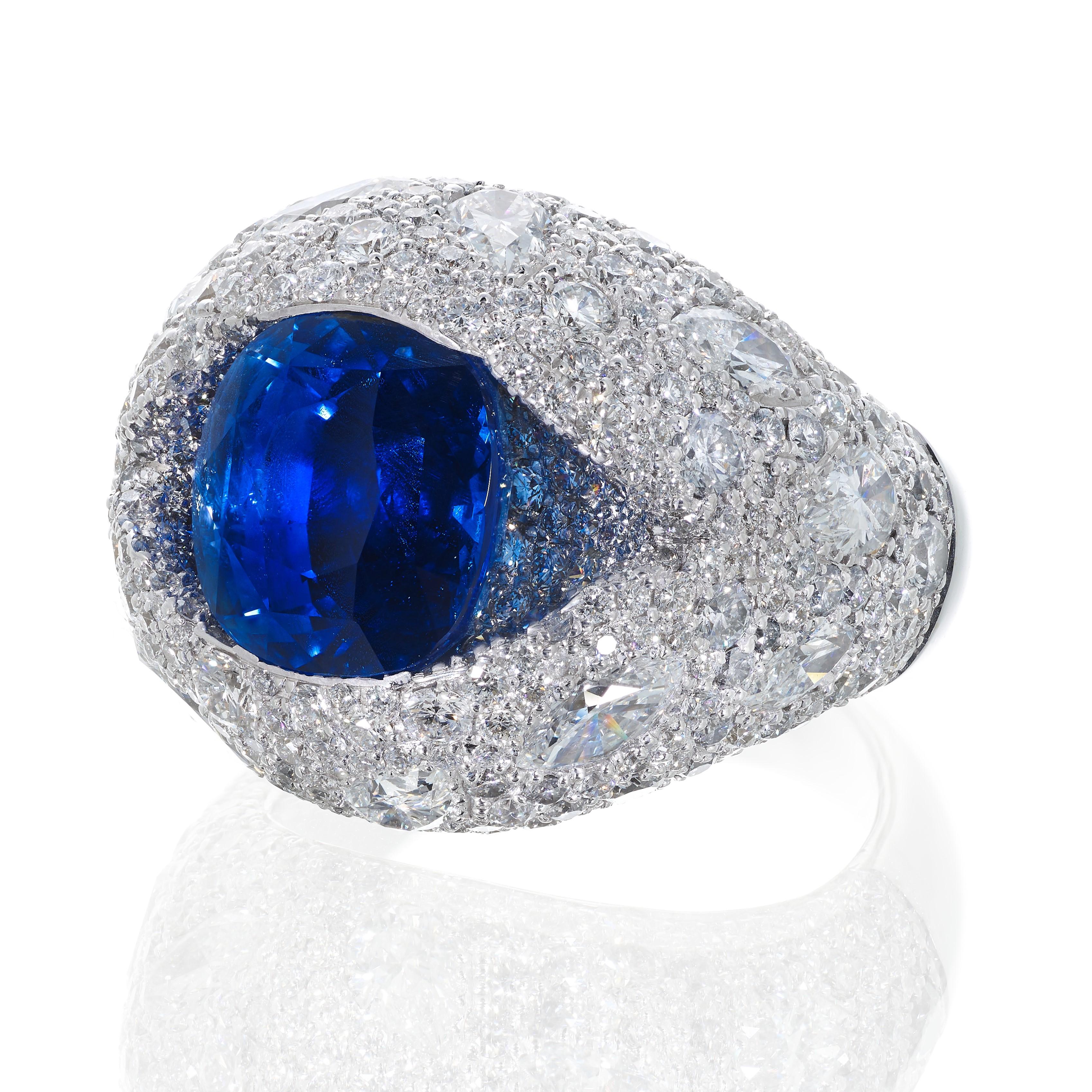 Contemporary Rosior GRS Certified 7.03 ct Royal Blue Sapphire and Diamond Cocktail Ring  