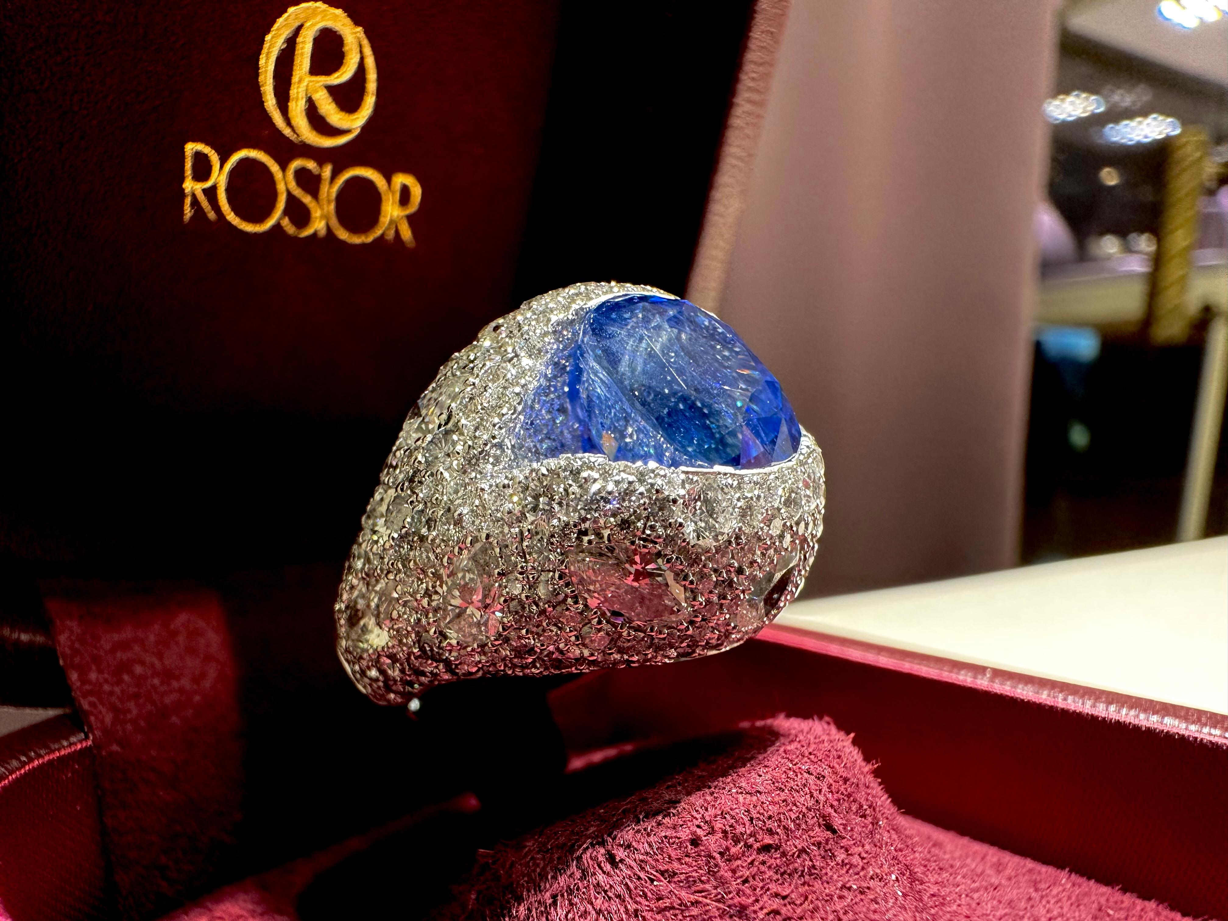 Women's or Men's Rosior GRS Certified 7.03 ct Royal Blue Sapphire and Diamond Cocktail Ring  