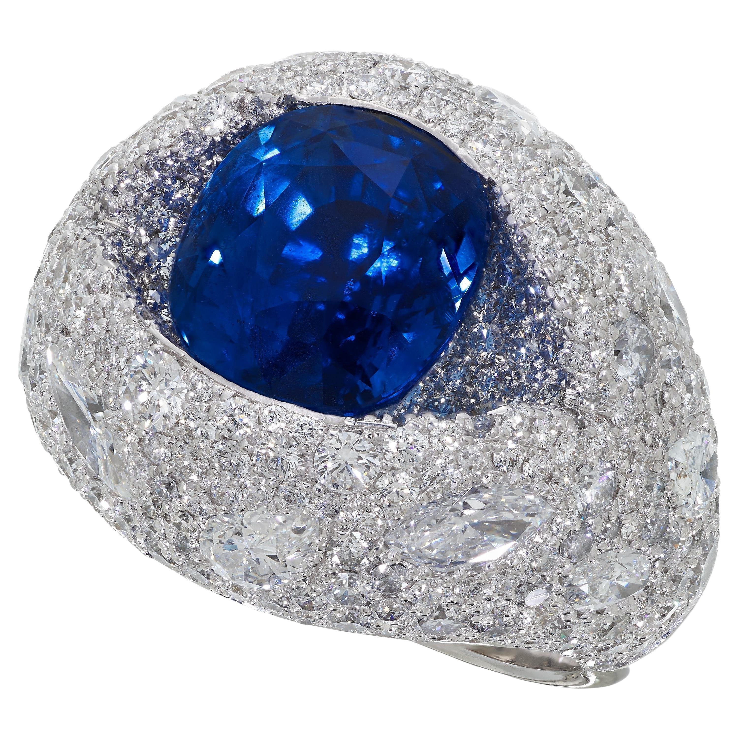 Rosior GRS Certified 7.03 ct Royal Blue Sapphire and Diamond Cocktail Ring  