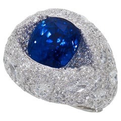 Rosior GRS Certified 7.03 ct Royal Blue Sapphire and Diamond Cocktail Ring
