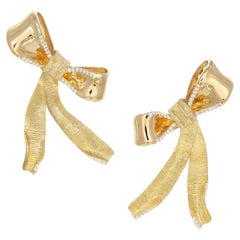 Rosior Hand Chiseled Yellow Gold and Diamond Contemporary Drop Earrings