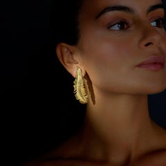 Rosior Hand Chiseled Yellow Gold "Peacock Feather" Dangle Earrings